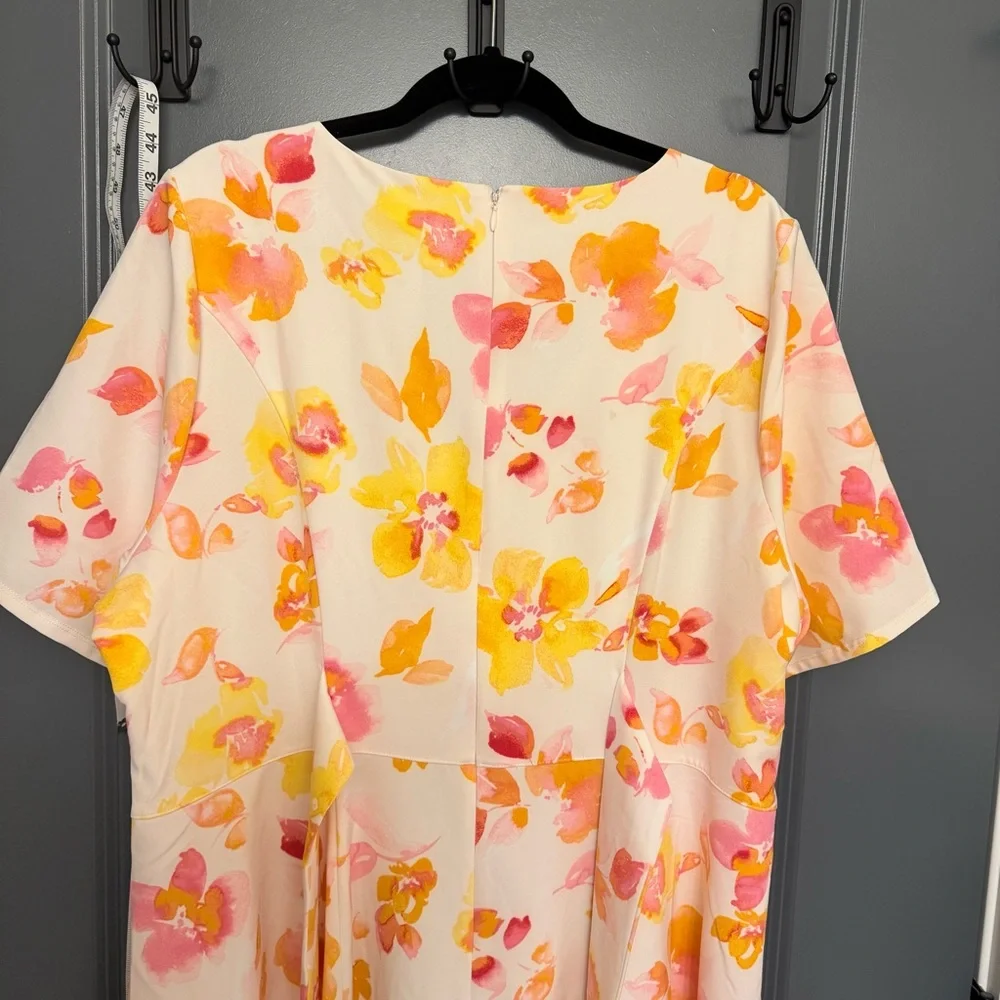 Lane Bryant Cream Midi Dress with Yellow & Pink Floral Print - Picture 4 of 9